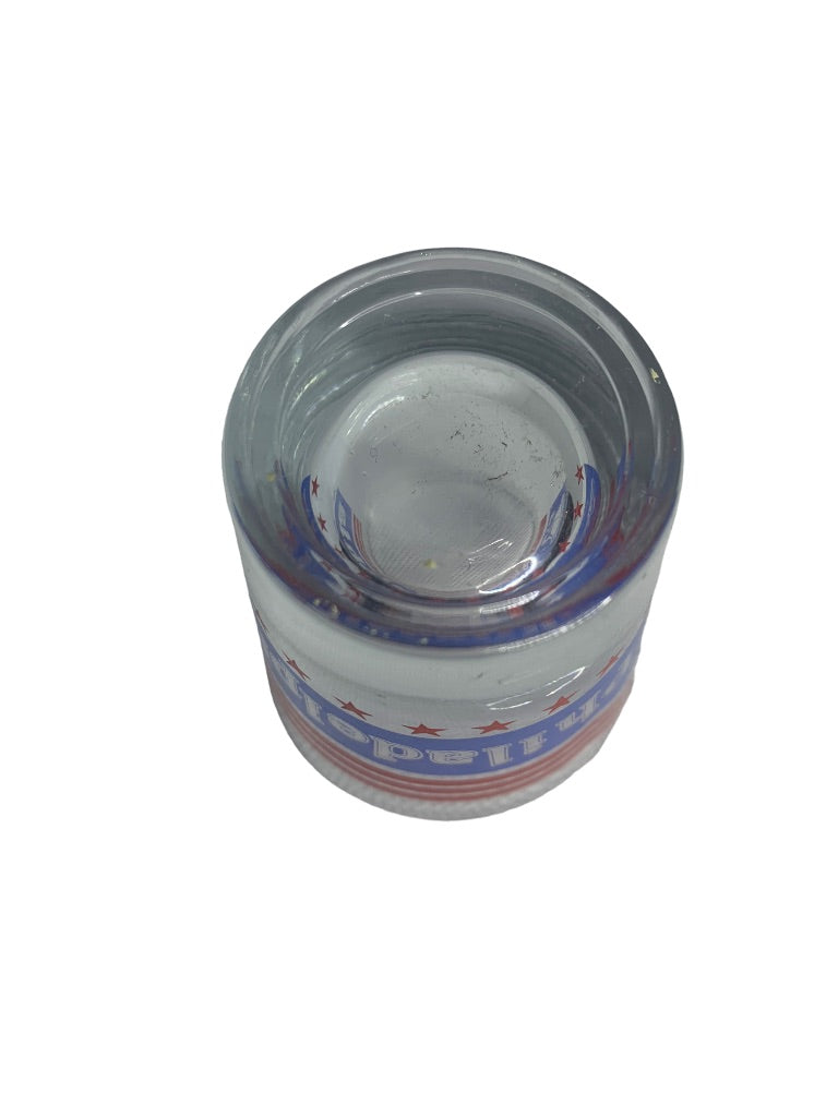 Philadelphia Souvenir Shot Glass Clear Red Blue Liberty Bell 1.5 oz