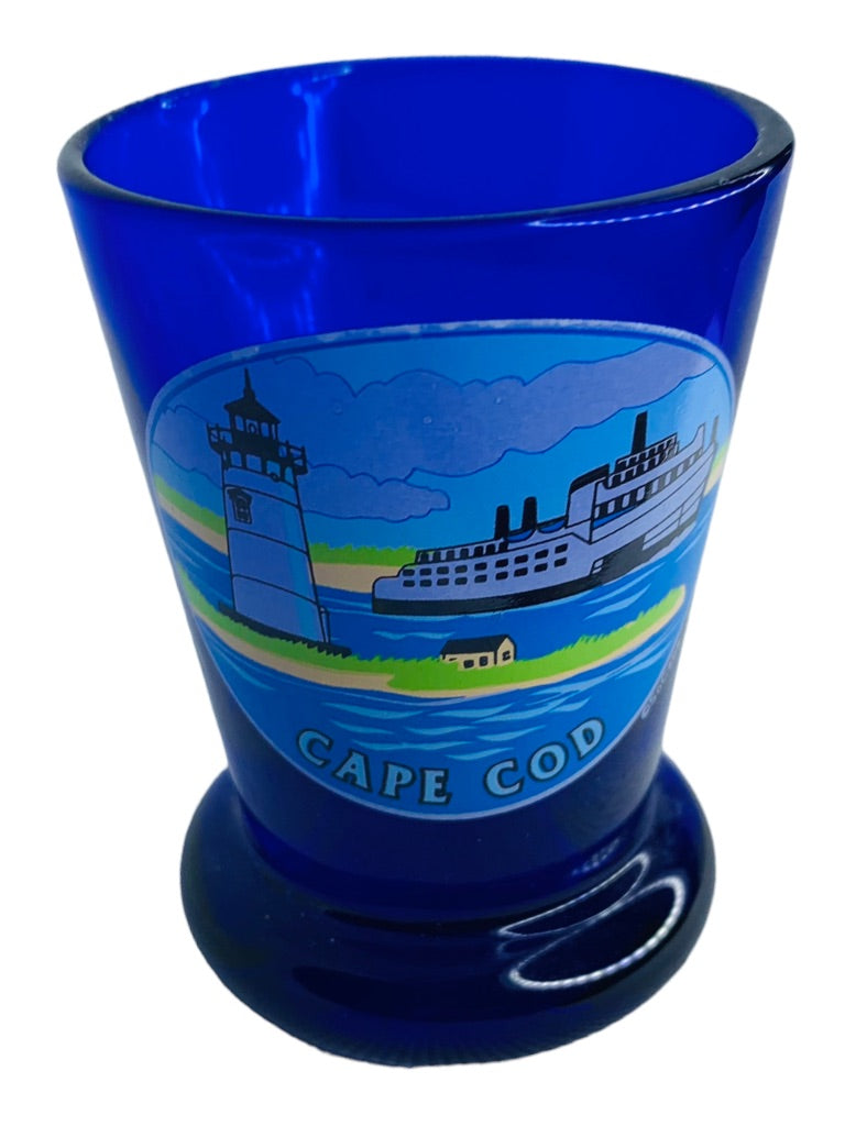 Blue Shot Glass Souvenir Cape Cod Barware Lighthouse Ocean