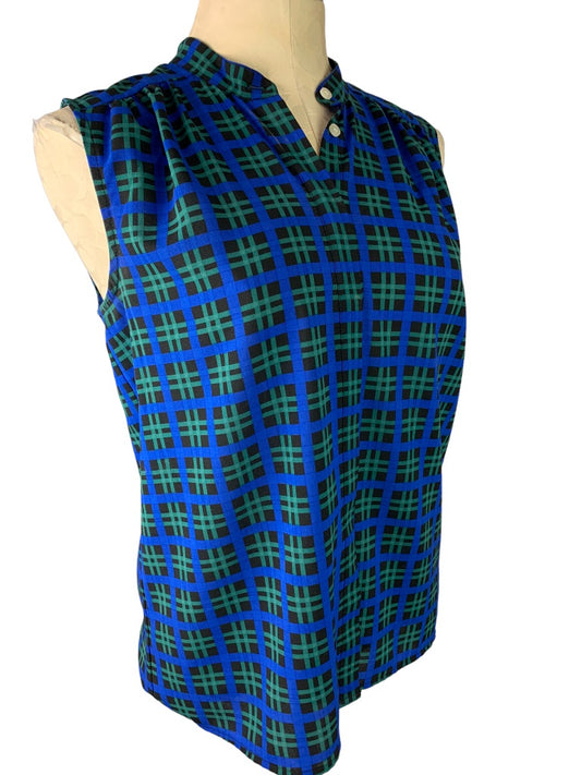 6 J.Crew Women's Sleeveless Blue Plaid Blouse Button Up Sheer Style#G2249