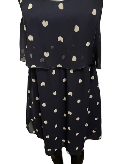 Small Dee Elle Nordstrom Polka Dot Ruffle LIned Spaghetti Strap Dress Navy Blue