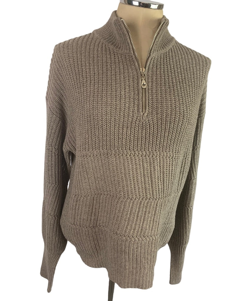 Medium Unbranded Women's 1/4 Zip Pullover Sweater Brown Gray