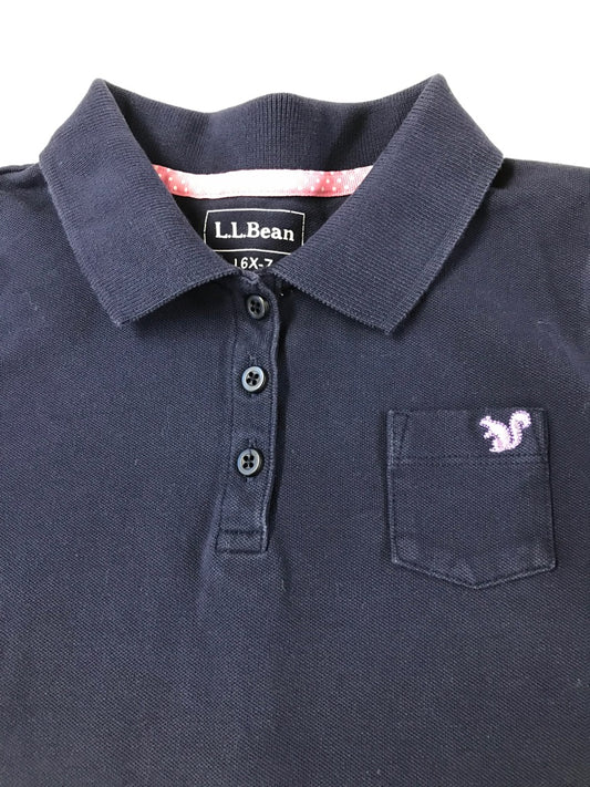 6X/7 L.L.Bean Girls Navy Blue Long Sleeve Single Pocket Polo Shirt