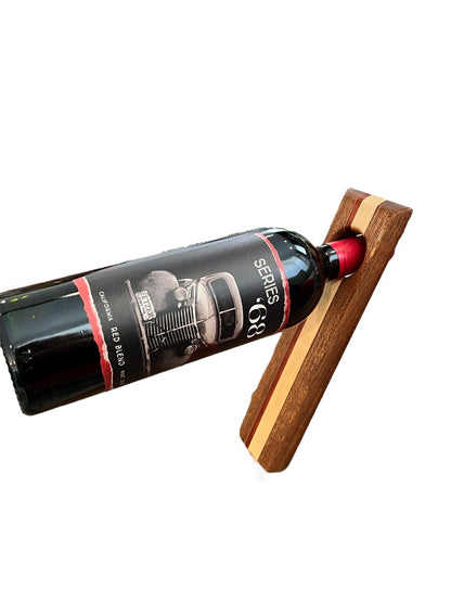 Handmade Wine Bottle Holder Wooden Balance Board Dark wood