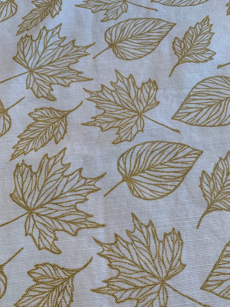 Rectangular Tablecloth Table Linen Cream with Gold Metallic Leaves 61" x 77"