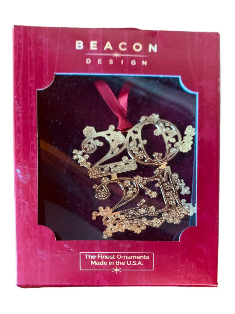Beacon Designs "2021" Ornament Made in USA Finished in 24K Gold Ornate