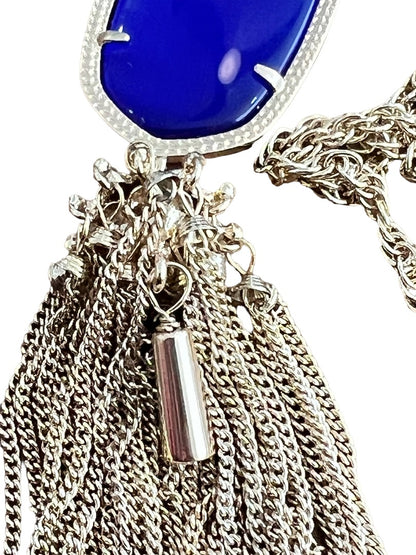 Kendra Scott Rayne Long Pendant Necklace Goldtone Blue Lariat Tassel 30" + 2"