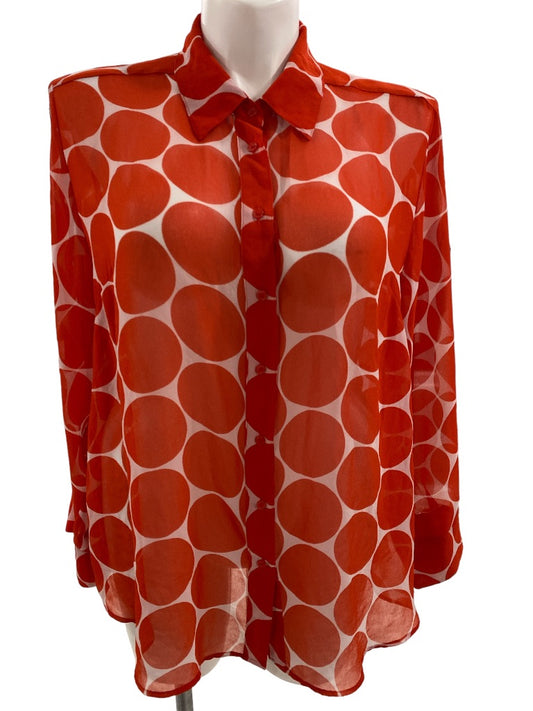 18/20 Lane Bryant Sheer Mod Polka Dot Button Down Blouse Shirt