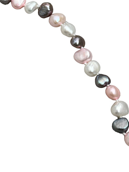Freshwater Multicolor Pearl Necklace and Earrings Set Pink Gray White Dangle Earring