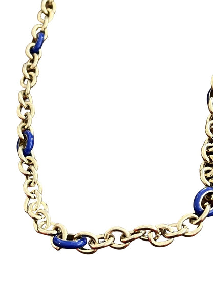 J Crew Goldtone and Blue Chain Link Necklace 36"