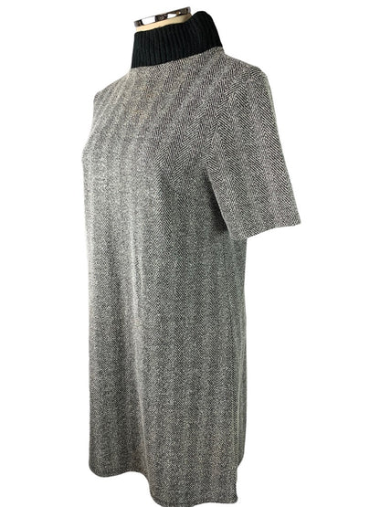 8 Primark Women's Black White Herringbone Sweater Dress Short Sleeve Lightweight Knit