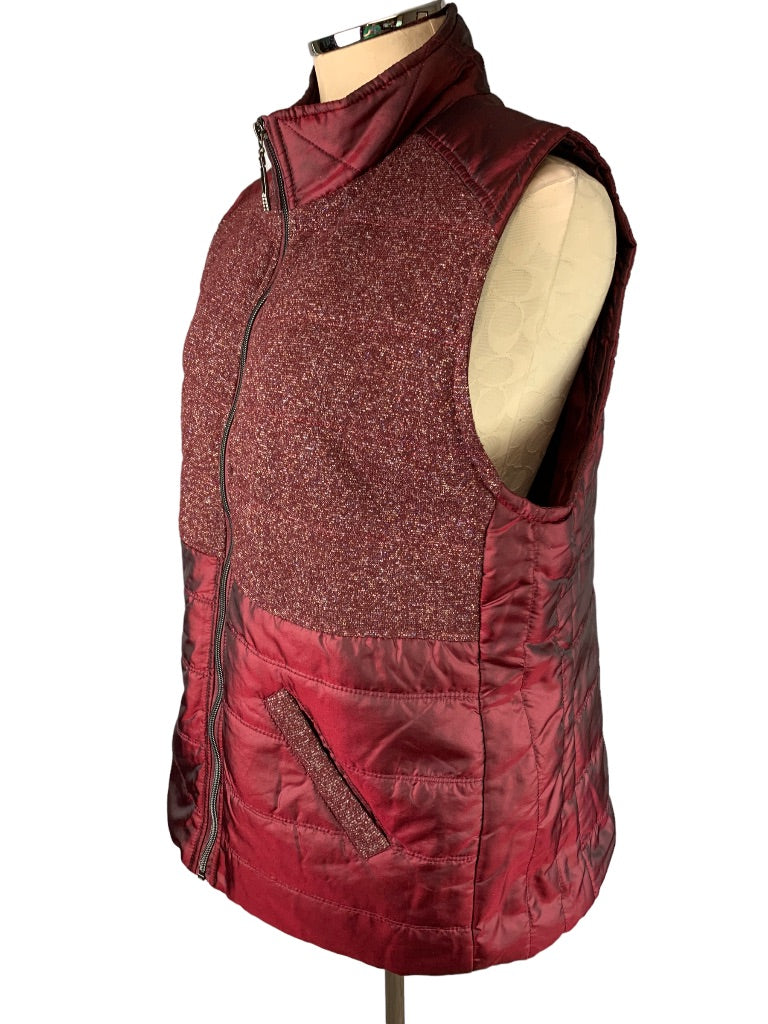 Large Casual Identity Women's Full Zip Burgundy Metallic Lightweight Puffer Vest