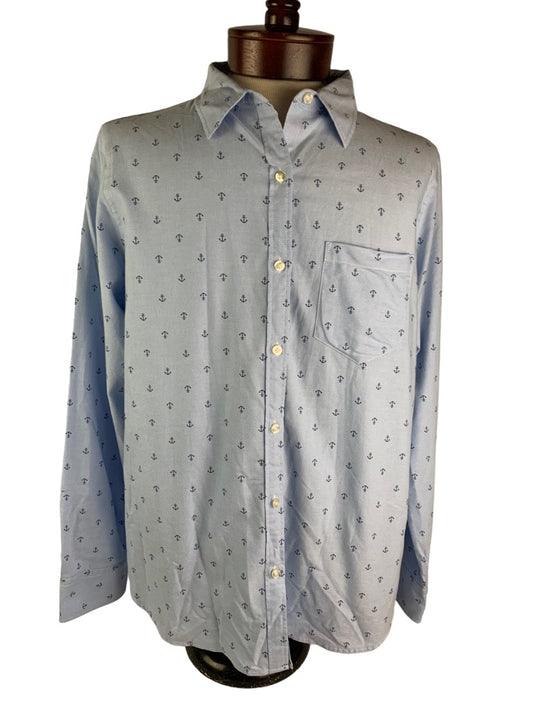 XL Amazon Essentials Women's Light Blue Oxford Anchor Print Button Up