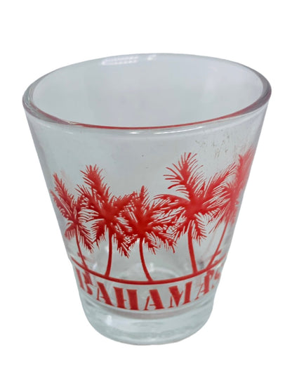 Bahamas Souvenir Shot Glass Clear Red Palm Trees 1.5 oz Barware