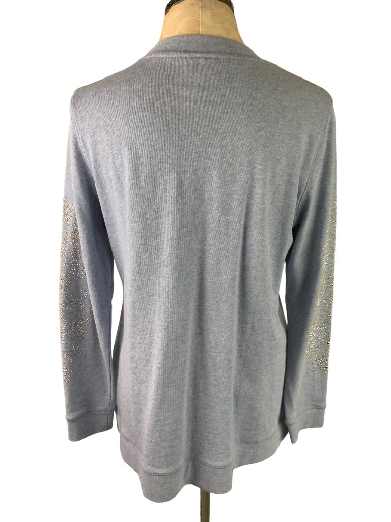 Medium DG2 by Diane Gilman Women's Heather Blue Embellished Sleeve Sweatshirt Pullover