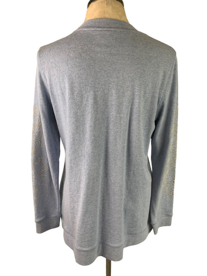Medium DG2 by Diane Gilman Women's Heather Blue Embellished Sleeve Sweatshirt Pullover