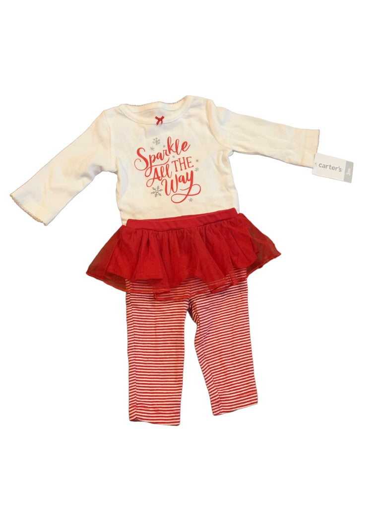 3 Months Carter's Baby 2 Piece Red White Girls Holiday Outfit "Sparkle All the Way"