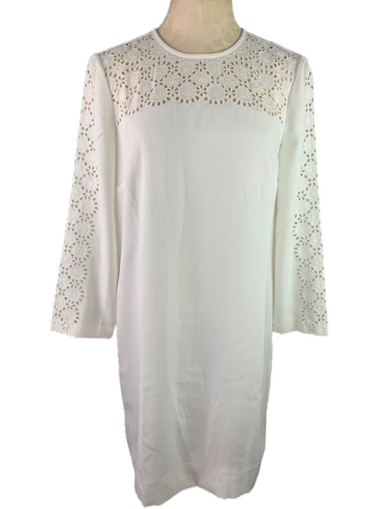 6 J.Crew Laser-cut Eyelet Dress in 365 Crepe White Dress Long Sleeve AK222