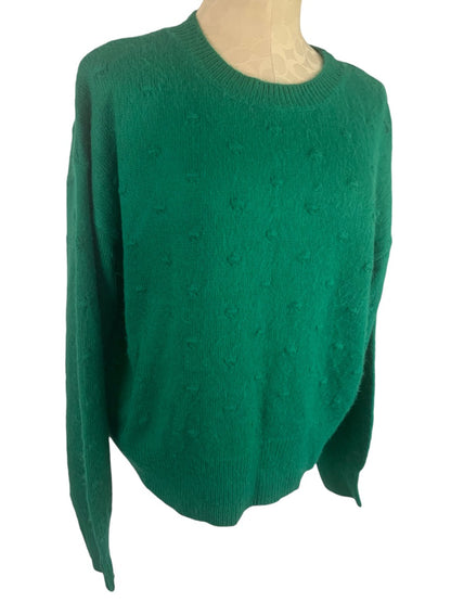 Large Vylette Women's Green Pullover Sweater Textured Dots Fuzzy