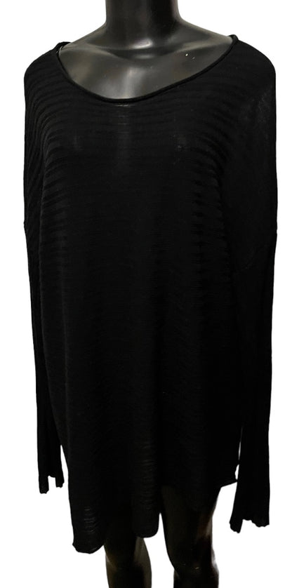 XL Eileen Fisher Women's Sheer Ribbed Long Sleeve Asymmetrical Hem Black Sweater