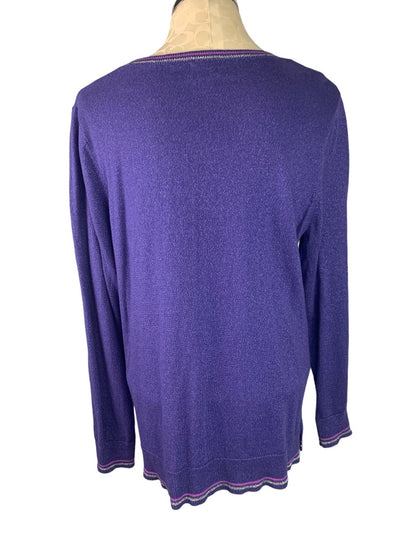 XL Old Navy Women's Purple Sparkle Pullover Sweater Long Sleeve Silver Trim