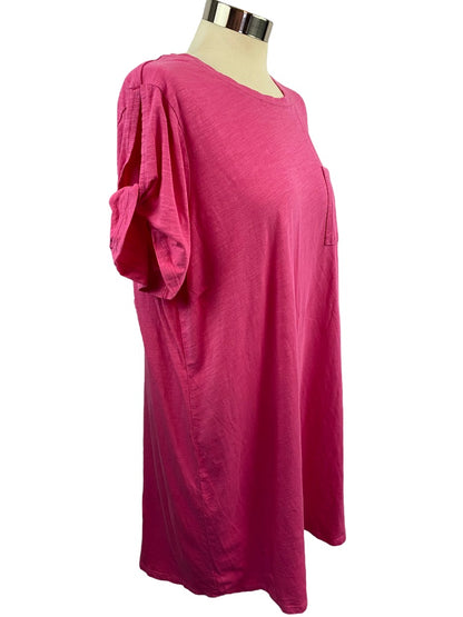 2X Sanctuary Women's Hot Pink Tunic Tshirt Single Pocket Short Sleeve 35" length