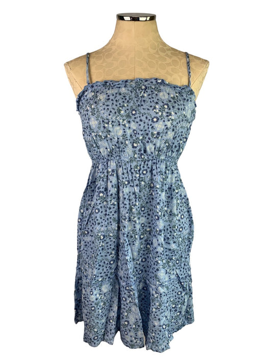 Medium Pink Rose Blue Floral Gauzy Junior Women's Sundress Spaghetti Strap
