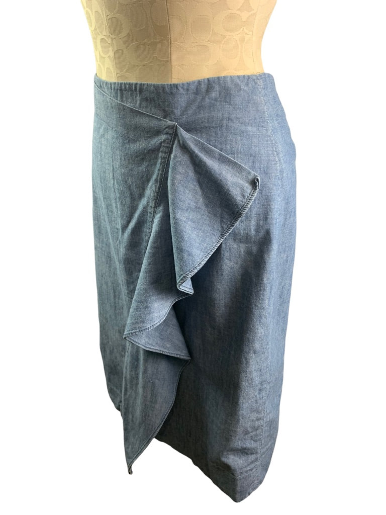 2 J.Crew Women's Chambray Blue Ruffle Front Skirt Style#G2285