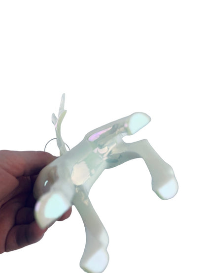 Opalescent Glass Reindeer Ornament White 7"h Ready to Hang Holiday