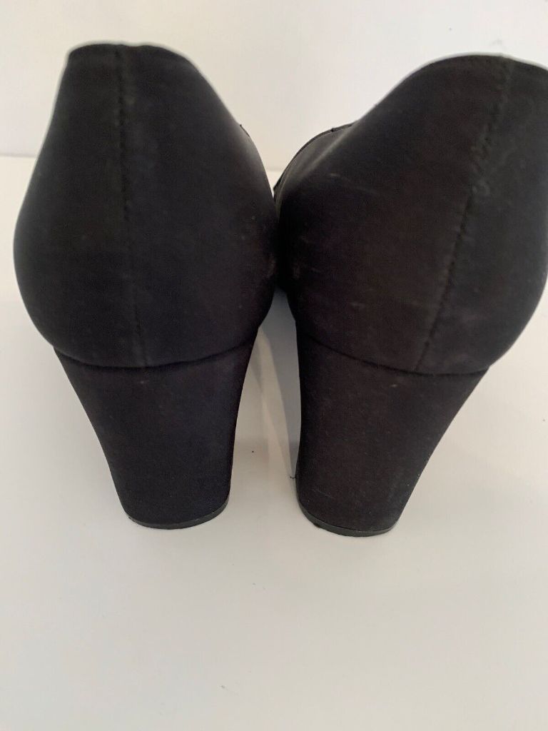 9.5M Nina Black Fabric Block 3" Heel Leather Sole  Women's Pumps