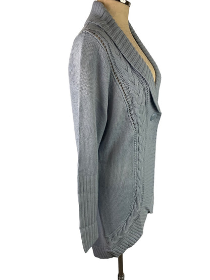 Medium Motto Women's Light Blue Long New Cardigan Sweater Single Button