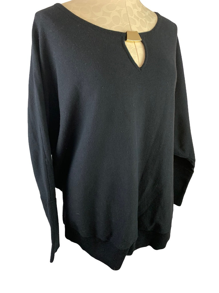 3X INC International Concepts Women's Black Sweater Keyhole Neckline Goldtone Embellishment