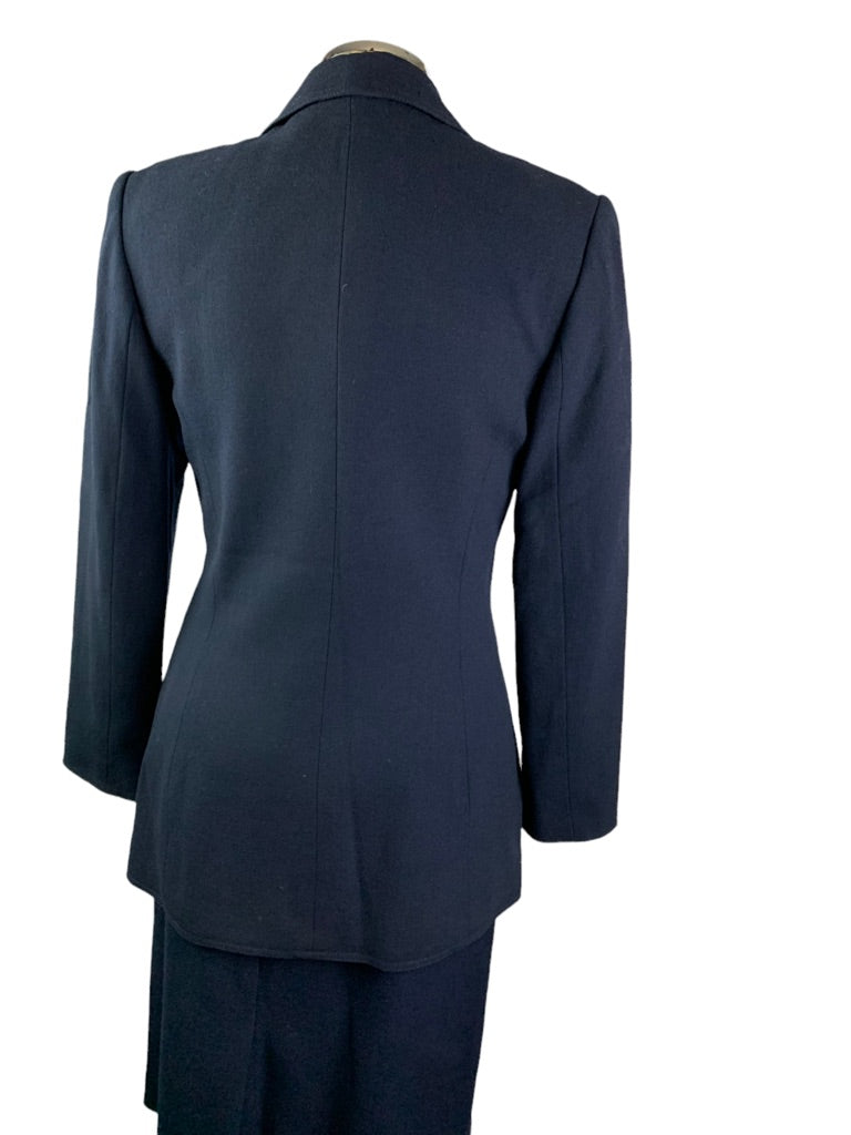 6 Kasper for A.S.L. Women's Navy Blue Skirt Suit Wool 2 Piece