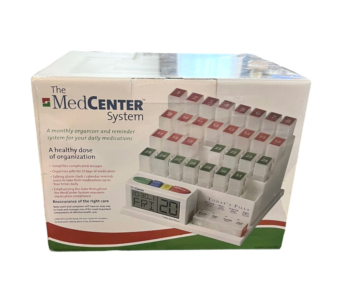 MedCenter System Monthly Medication Organizer with Easy Set Reminder Clock New Sealed