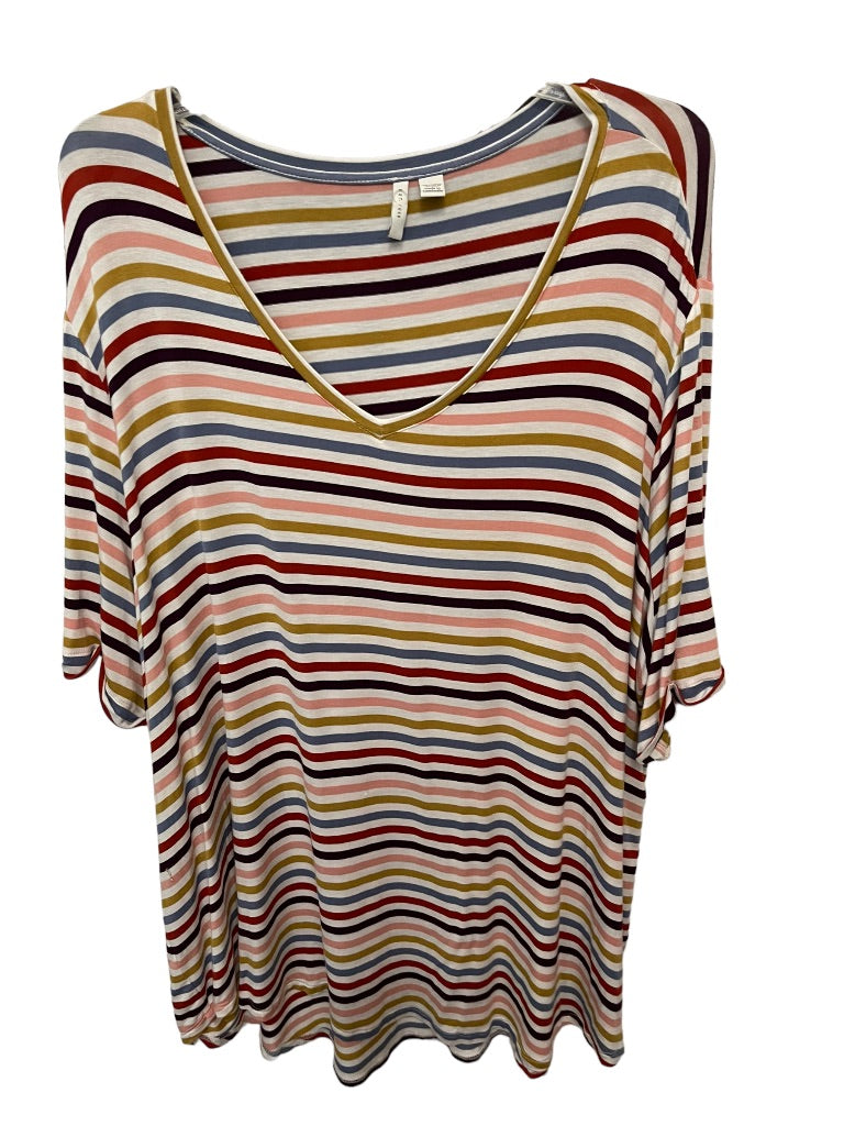 26/28W C  Brand Multicolor Striped Short Sleeve V-Neck Womens Top