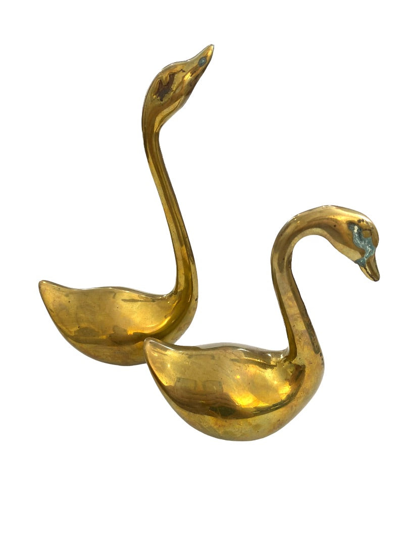 Vintage Brass Swan Statues Figures Set of Two