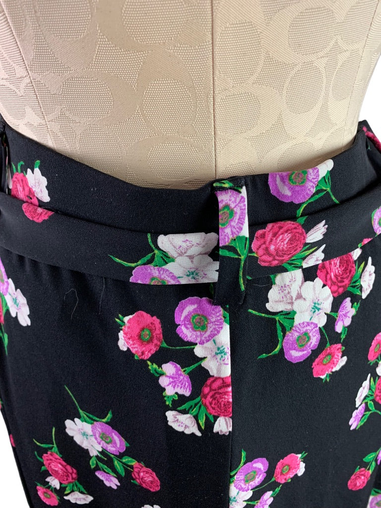 Small Express Pull On Floral Print Women's Pants Pockets Tie Belt