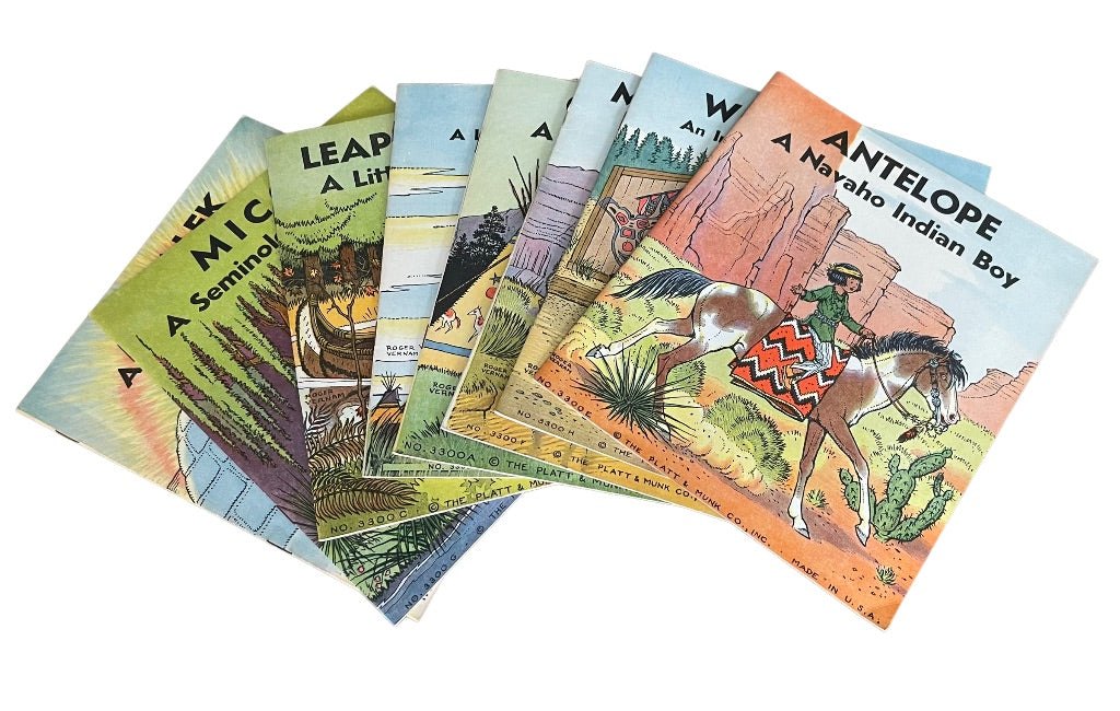 Set of 8 Vintage Native American 1935 Platt & Munk Made in USA Rodger Vernam Childrens Books