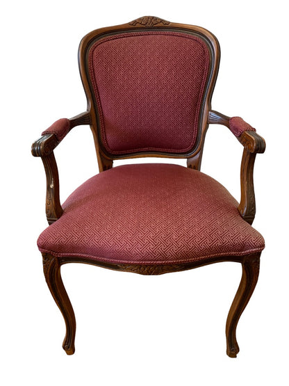 Vintage French Louis XV Style Open Armchair Sturdy Burgundy Upholstery