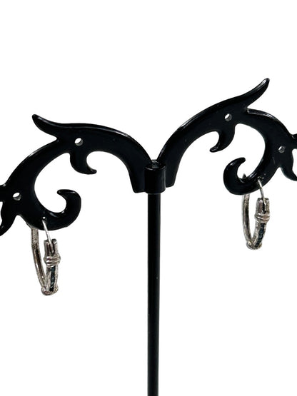 Very Delicate Silvertone Hoop Latch Back 5/8" Blue Stones