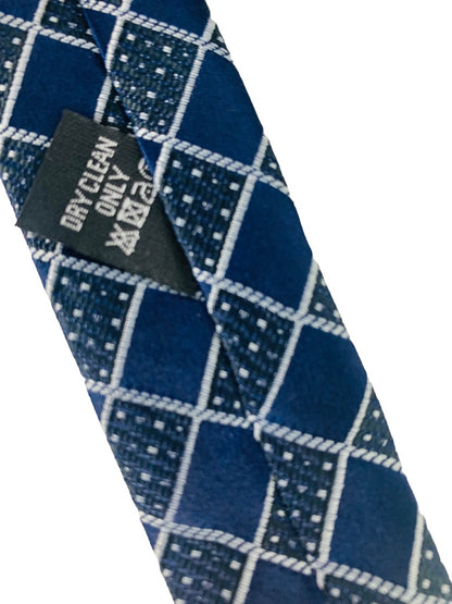 Men's 58" Necktie Tie Navy Blue Diamond Pattern Skinny 2.5"w