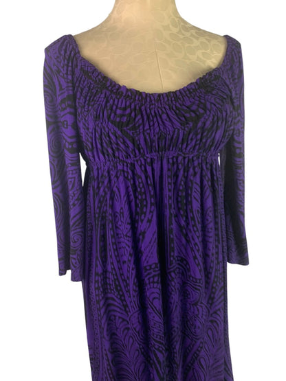 2 Muse Purple Black Paisely Off the Shoulder Dress Banded Waist