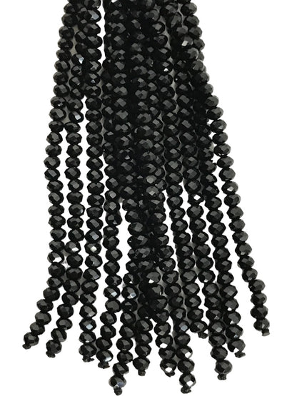 Black Beaded 35" Strand Necklace Red Accents Tassel 6.5" Dramatic