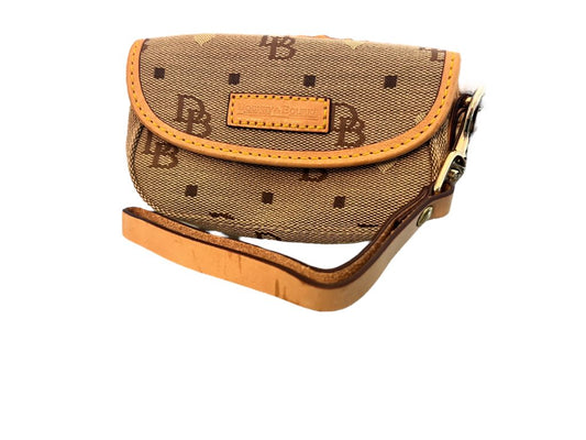 Dooney & Bourke Tan Small Wristlet DB Heart Canvas 5.75" x 3"