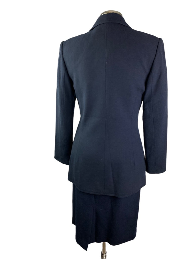 6 Kasper for A.S.L. Women's Navy Blue Skirt Suit Wool 2 Piece