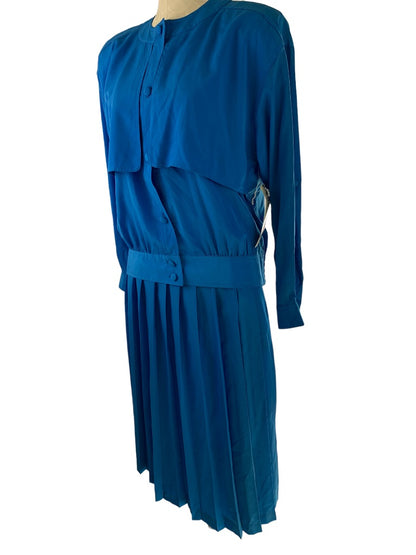 8 Josephine Vintage New 2 Piece Blue Polyester Pleated Skirt and Blouse Set