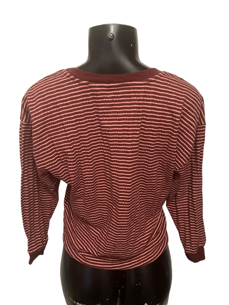 Small Anthropologie Striped V-Neck 3/4 Sleeve Womens Top