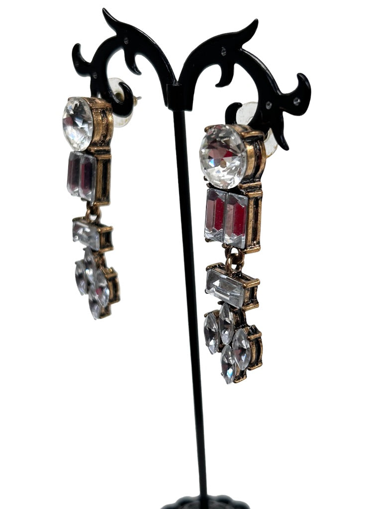 Dangle Drop Earrings Goldtone Clear Acrylic Gem Post Pierced 2 1/8" Drop Dangle