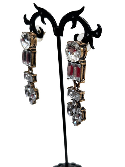 Dangle Drop Earrings Goldtone Clear Acrylic Gem Post Pierced 2 1/8" Drop Dangle
