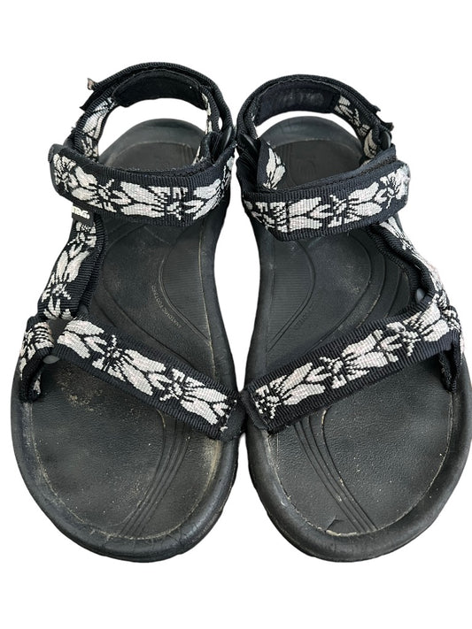 6 Teva Women's Hurricane 4 Sport Sandals Black White Floral Adjustable