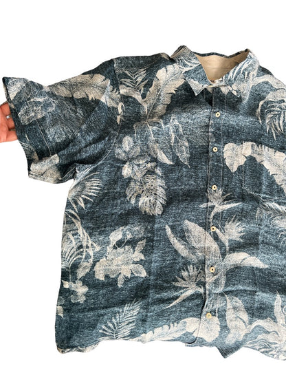 XL Tommy Bahama Linen Blue Hawaiian Shirt Short Sleeve Button Down